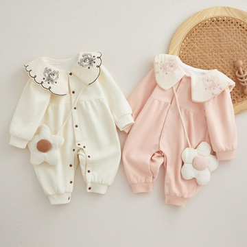 嬰兒衣服秋裝新生兒女寶寶連體衣滿月百天春秋季公主外出哈衣爬服鑫弘-萌寶童裝可開發票