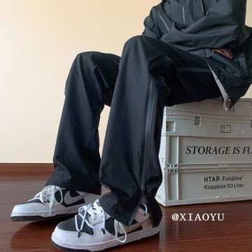 oversize沖鋒褲子男春秋薄款側邊拉鏈寬松直筒休閑褲高街vibe潮牌