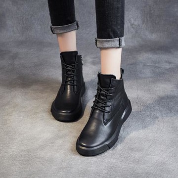 馬丁靴軟底英倫風女真皮2025年秋冬新款平底復古單靴厚底短筒短靴