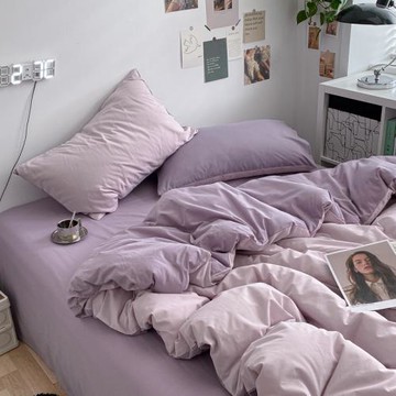 ins拼色床上用品四件套純色水洗棉被套床笠單學生宿舍單人三件套4