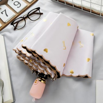 燙金愛心全自動太陽傘黑膠遮陽防曬防紫外線刺繡邊雨傘女晴雨兩用