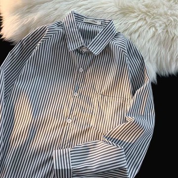 條紋長袖襯衫男生街頭嘻哈復古港風寬松休閑百搭秋季ins襯衣外套
