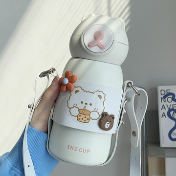 保溫杯女可愛女生高顏值帶吸管水杯2021新款水瓶上學兒童小眾杯子