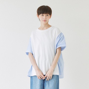 【Simply Yours】條紋拼接短袖T 白F