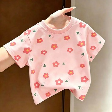 mori🎀mori夏季兒童短袖T恤卡通女 童夏裝百搭休閒寶寶夏季T恤可愛花朵上衣t