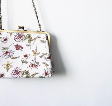 紅色黃色花朵 口金包 手拿包 側背包 肩背包 隨身包