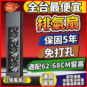 【62-68CM自由伸縮 三扇】免打孔排氣扇 免費試用30天保固五年 抽風換氣去甲醛超靜音 可伸縮窗式排風機 抽油煙
