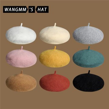 韓國安哥拉兔毛貝雷帽女秋冬日系百搭英倫適合圓臉毛絨純色畫家帽