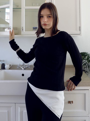 Square Rib Knit Sweater [Black]