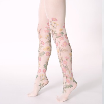 粉彩色草原印花褲襪，大自然愛好者時尚單品，花卉穿搭