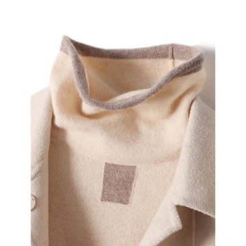 貂絨衫女堆堆領秋冬自由領羊絨毛衣拼色針織衫寬松套頭簡約打底衫