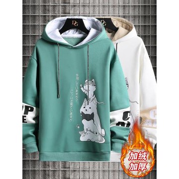 加絨衛衣男秋冬季寬松潮流百搭新款卡通連帽外套男帥氣加厚上衣服
