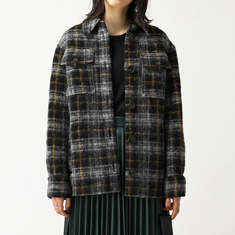 Isabel Marant イザベルマラン Gaston Ma0573 19a013e ウール混 チェック柄 シャツジャケット ショートコート Black レディース 通販 Lineポイント最大0 5 Get Lineショッピング