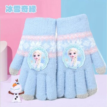 【優廚寶】卡通冰雪奇緣兒童可觸控屏秋冬寒流針織保暖手套(5-12歲適用)