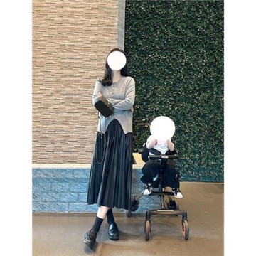 黑色百褶PU皮裙半身裙秋2025新款氣質高腰垂感A字中長款裙兩件套