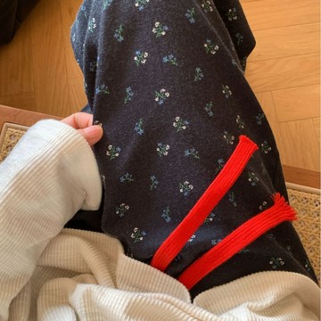 深藍碎花全棉磨毛睡褲 柔軟親膚休閒褲 有抽繩 家居褲 可外穿遛彎褲 韓系長睡褲 寬鬆舒適睡褲 女長睡褲