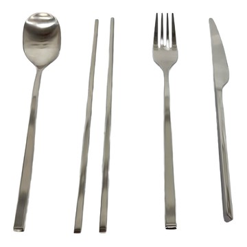 NICOTT 韓國304不銹鋼 主餐餐具4件 Set  湯匙 + 筷子 + 餐刀 + 餐叉  星光銀  1組