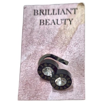 Brilliant Beauty 耀眼美人 奪目羅馬數字鋯石醫療鈦鋼耳環 中性款  黑色