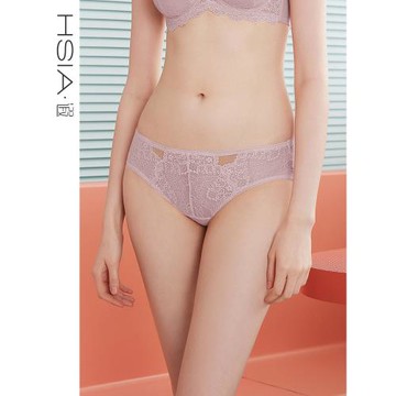 HSIA遐 無痕內褲女性感蕾絲純棉襠時尚透氣鏤空輕薄中腰三角褲女