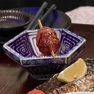 日本料理陶瓷六角鉢日式酒店餐廳商用燒鳥醬料刺身海草前菜小碗