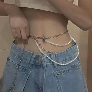 腰鏈多層珍珠拼接鏈條連衣裙腰帶jk女超仙氣質裝飾百搭【淘夢屋】