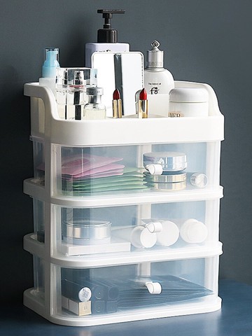 居家抽屜式化妝品收納盒帶鏡子透明桌面發飾面膜首飾整理