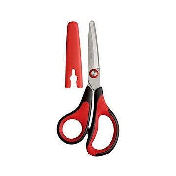 SONiC 曲線學生安全剪刀 對稱手柄 好握不費力 裁切乾脆利落 操作方便 輕巧方便攜帶 15x7x1cm 紅色 日本製造  1支