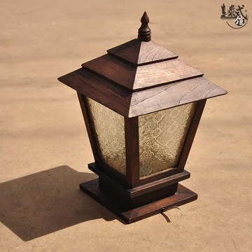 泰國實木玻璃柱頭燈戶外燈裝飾景觀庭院燈飾花園燈別墅燈木質圍欄