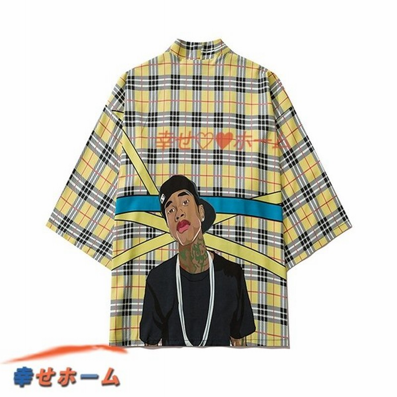 羽織り メンズ カジュアルシャツ 和風シャツ 和式ジャケット 原宿風 七分袖 甚平 日焼け止めシャツ 薄手 チェック柄 人物柄 通販 Lineポイント最大get Lineショッピング