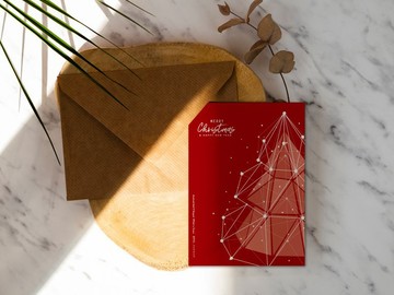 紅色線條聖誕樹【CM18021】洛可可草莓 WELKIN明信片聖誕卡