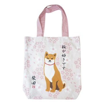 日本 friendshill 手提包/托特包-832169  柴犬櫻花 粉色  39 x 38cm  1個