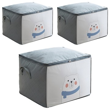 小麥購物 北歐動物防水衣物棉被收納袋 L2319  灰色  50 x 42 x 39cm  3個