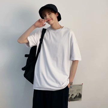 夏季色短袖t恤男潮流松氣港百搭棉五分半袖潮牌ins體恤