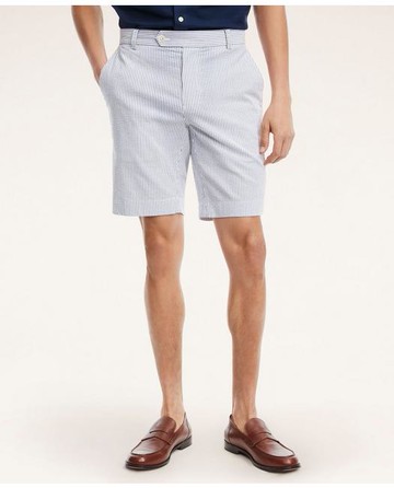Brooks Brothers Men's 9" Cotton Seersucker Stripe Shorts | Blue | Size 28