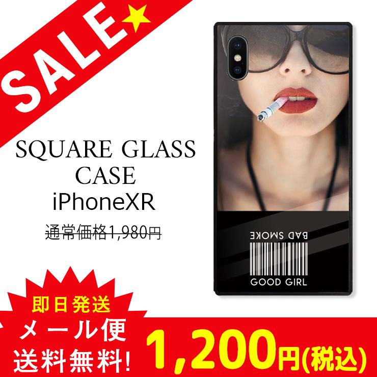 セール iPhoneXR カバー 強化ガラス スクエア ケース 赤リップ