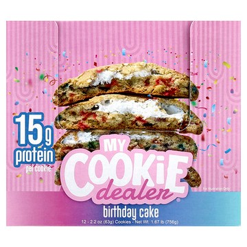 My Cookie Dealer Protein, 蛋白曲奇，生日蛋糕，12 塊，每塊 2.2 盎司（63 克）