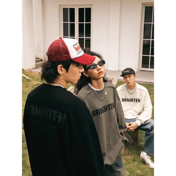 WOODSOON男士衛衣秋冬加絨圓領寬松潮牌重磅字母上衣情侶款打底衫