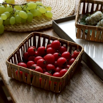 手工竹編果盤果盒 竹制品水果籃紫竹 鏤空茶幾家用收納筐饅頭筐
