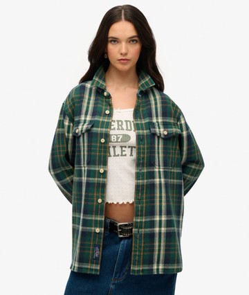 Superdry Women's The Merchant Store - Oversized Heavy Checked Shirt Green Size: L