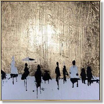 大型抽像人體油畫現代金箔藝術灰色牆藝術現代藝術