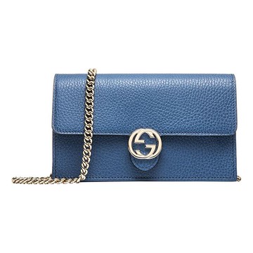 (WMNS) Gucci Logo Double G Leather WOC Chain Shoulder Messenger Bag Blue Classic