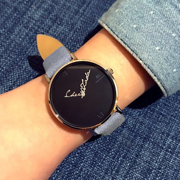 客製化姓名指針手錶--36mm羅馬款淺藍灰皮革小錶款