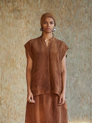 法式復古 桑蠶絲植物染套頭衫 背心襯衫