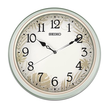 SEIKO 精工 / 32.5cm 植物圖樣 數字刻度 滑動式秒針 靜音掛鐘 - 白x莫蘭迪綠色 ＃QXA832M/SK048