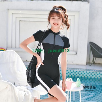 專業連體平角褲泳衣初學者學生沙灘溫泉韓版泳裝大碼顯瘦女士服飾【聚物優品】