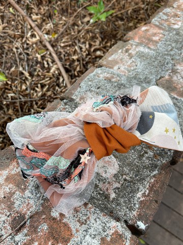 星月粉色紗拼接 鬆緊寬髮帶