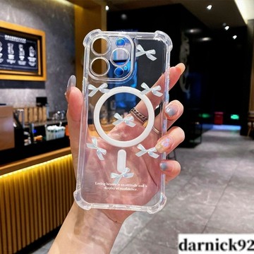 蝴蝶結熊磁吸充電四角氣墊超級防摔i16PROMAX 蘋果iPhone15 14 13 12 11保護殼