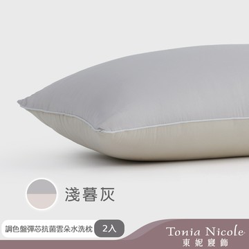 【Tonia Nicole 東妮寢飾】調色盤彈芯抗菌雲朵水洗枕-淺暮灰(2入)