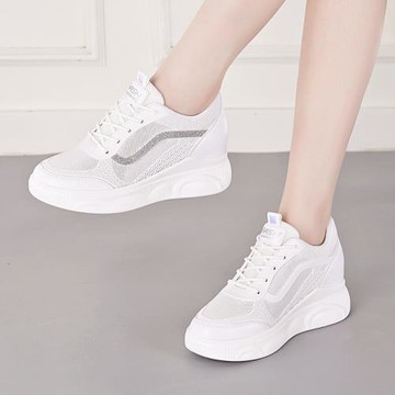內增高女鞋春夏2025新款街拍厚底小白鞋女透氣百搭休閑運動網鞋潮