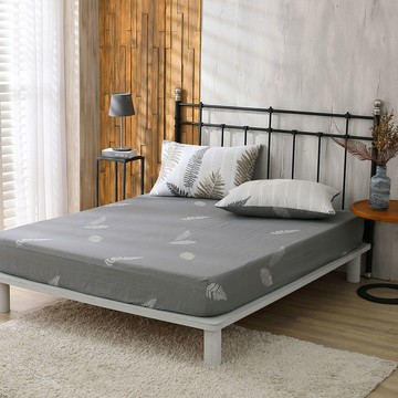 鴻宇寢飾 寢具組 床包150x186CM 枕套 48x75CM 100%棉 台灣製  雙人  葉夜 灰色  床包 + 枕套 2個